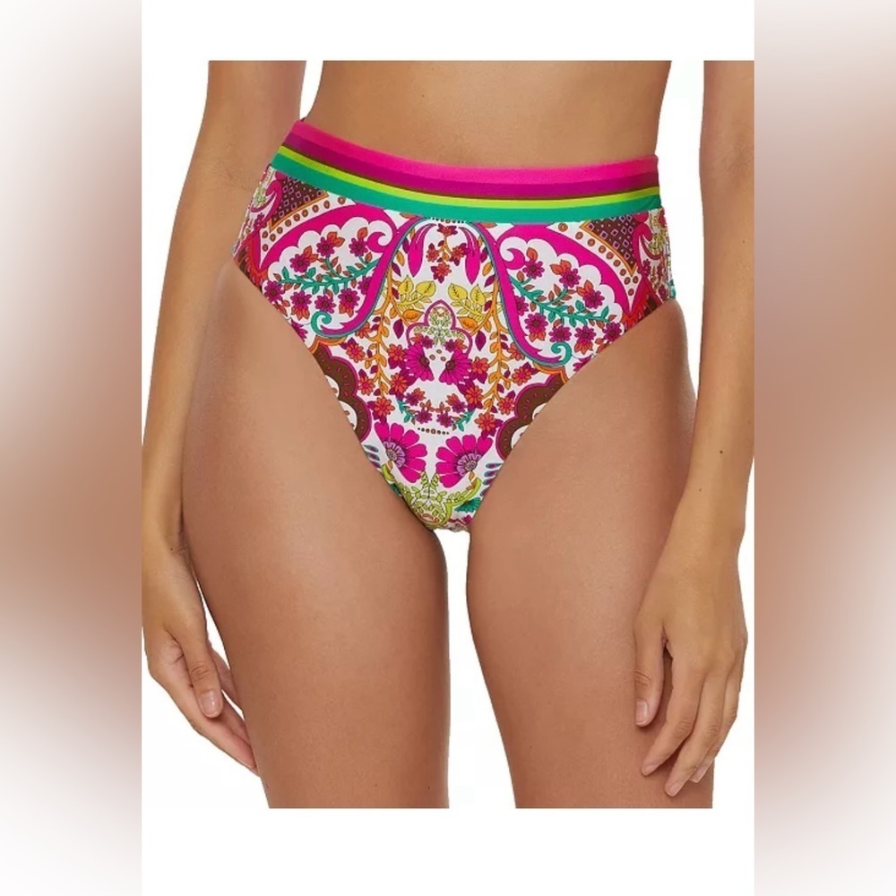 NWT Trina Turk Women's Hawaiian-Print High-Waist Bikini Bottoms size 8